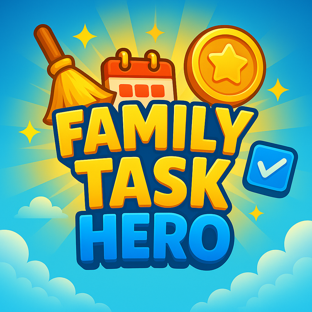 Family Task Hero logo: a hero-themed emblem for gamified family chores