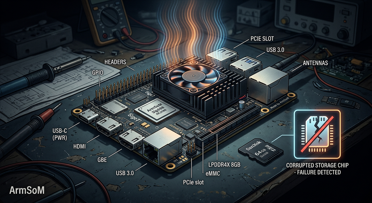 ArmSoM Sige7 board with heatsink and fan