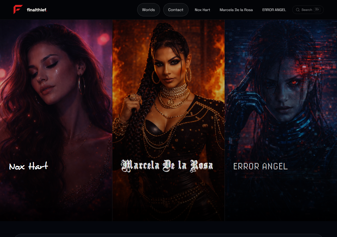 FinalthiefMusic.com homepage showing three artist worlds